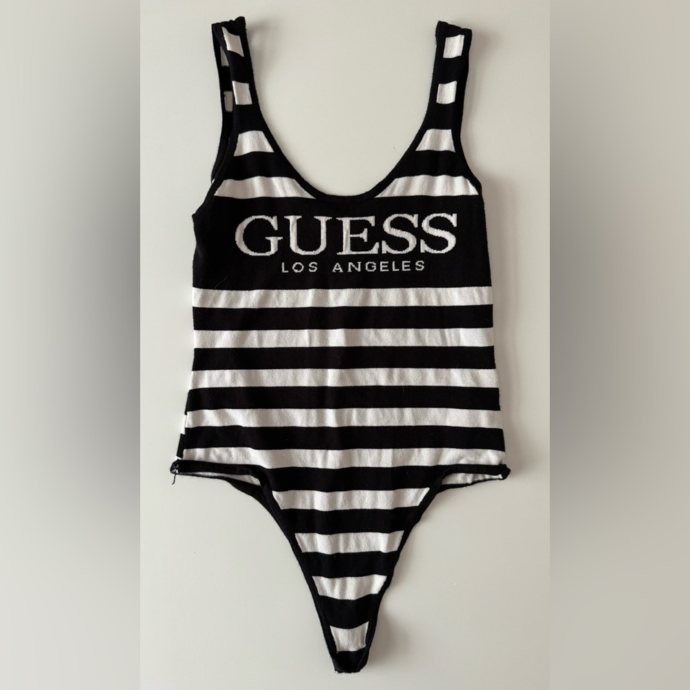 GUESS Logo Black and White Adjustable Snap Body Suit